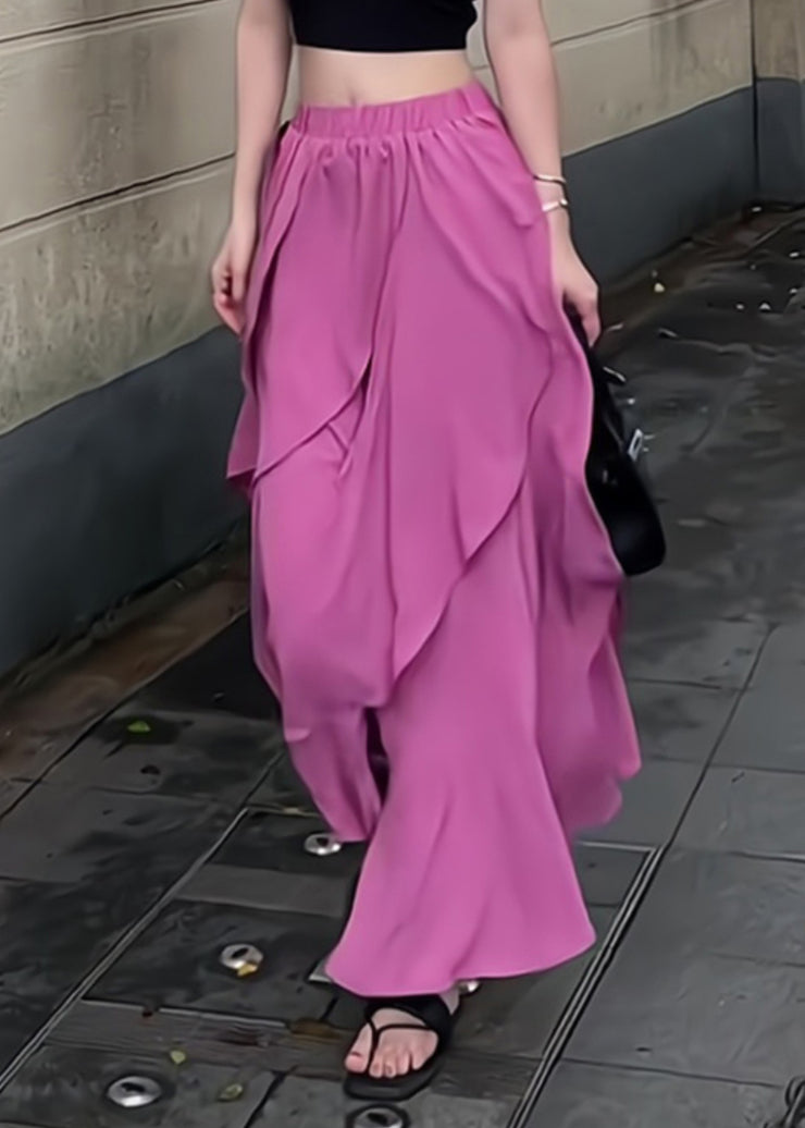 Organic Purple Ruffled Patchwork Elastic Waist Maxi Skirt Summer