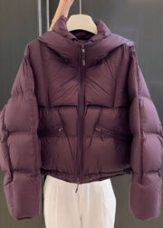 Organic Purple Zippered Plaid Parka Puff Sleeve