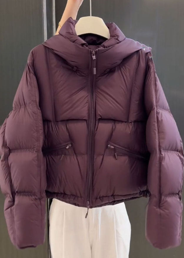 Organic Purple Zippered Plaid Parka Puff Sleeve