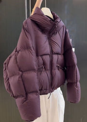 Organic Purple Zippered Plaid Parka Puff Sleeve