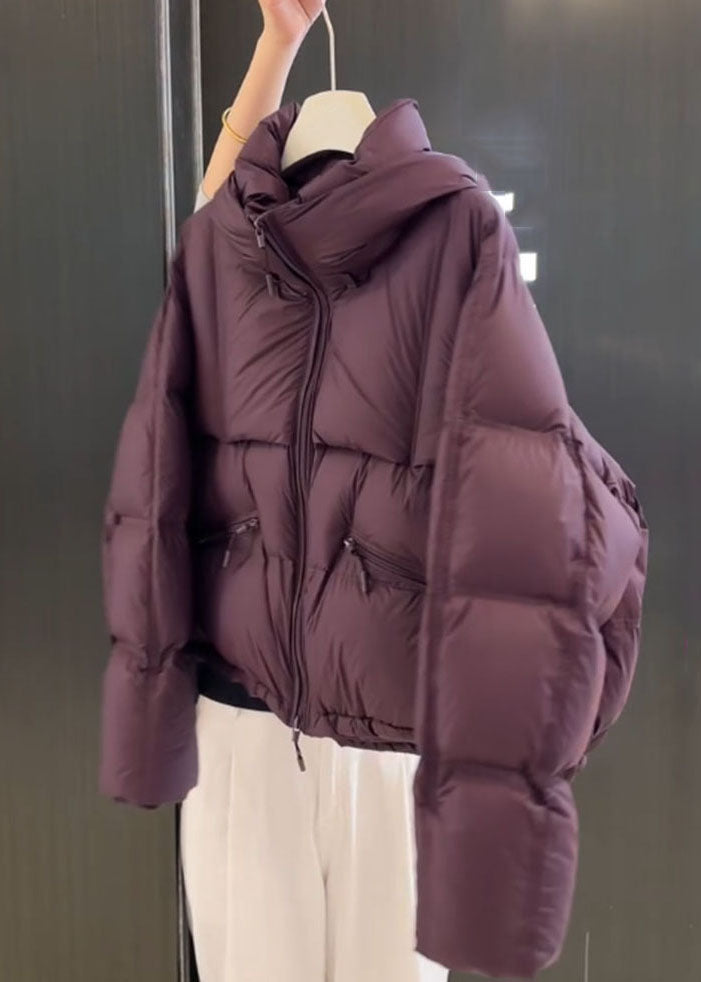 Organic Purple Zippered Plaid Parka Puff Sleeve