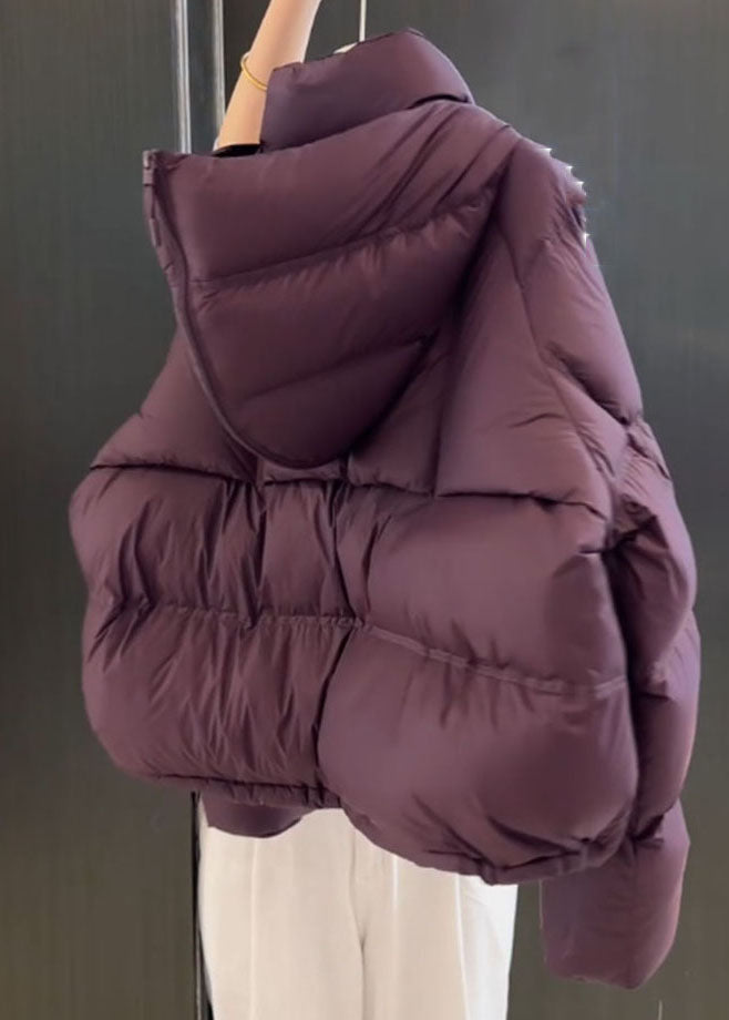 Organic Purple Zippered Plaid Parka Puff Sleeve