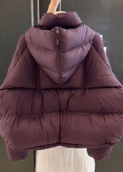 Organic Purple Zippered Plaid Parka Puff Sleeve