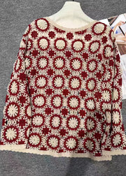 Organic Red O Neck Embroidered Knit Sweaters Fall