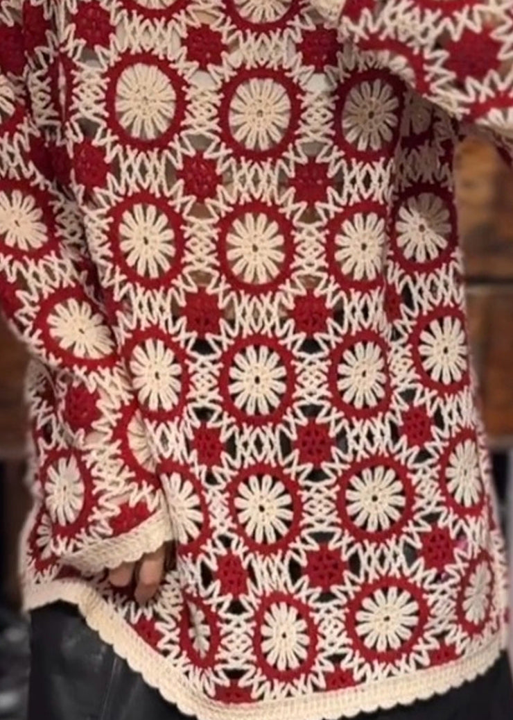 Organic Red O Neck Embroidered Knit Sweaters Fall