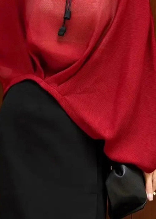 Organic Red Slash Neck Knit Sweaters Batwing Sleeve