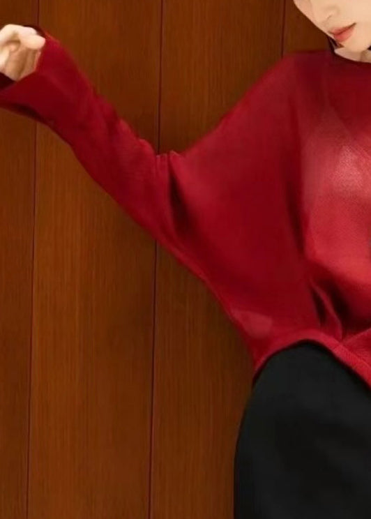 Organic Red Slash Neck Knit Sweaters Batwing Sleeve