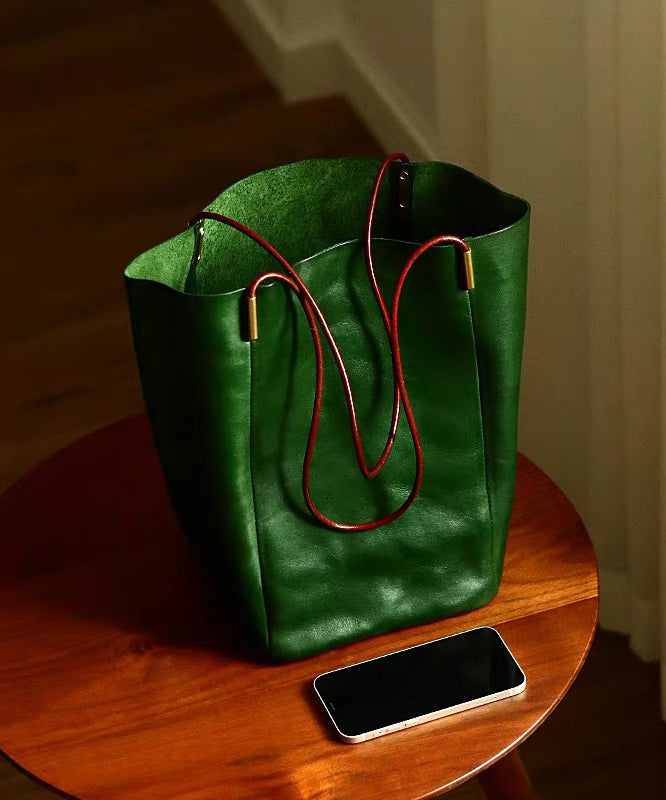 Organic Tea Green Large Capacity Faux Leather Bucket Bag