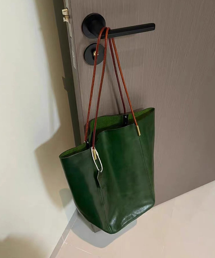 Organic Tea Green Large Capacity Faux Leather Bucket Bag