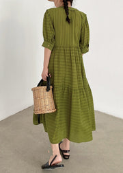 Organic Tea Green V Neck Striped Cotton Dress Summer