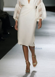 Organic V Neck Lace Patchwork Cotton Dress Fall