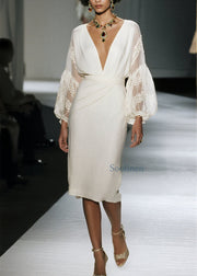 Organic V Neck Lace Patchwork Cotton Dress Fall