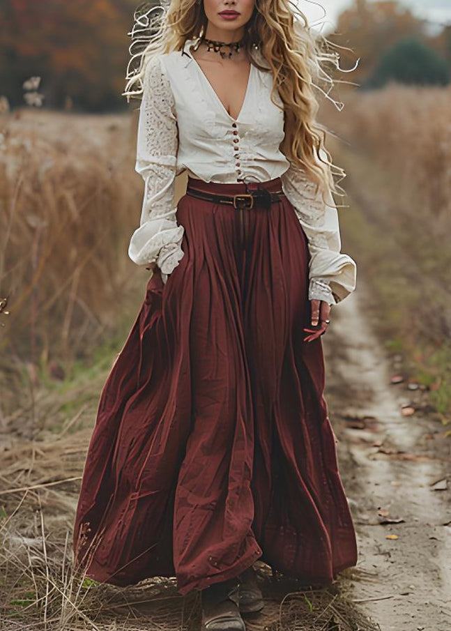 Organic V Neck Wrinkled Patchwork Cotton Maxi Dress Spring