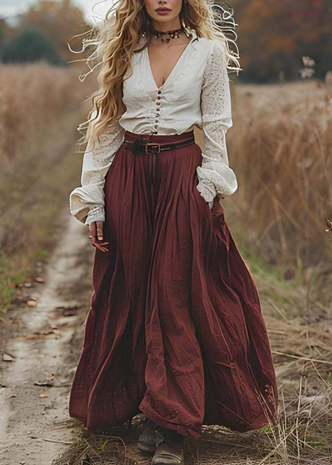 Organic V Neck Wrinkled Patchwork Cotton Maxi Dress Spring