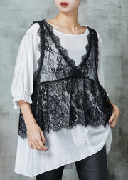 Organic White Oversized Lace Vest And Tanks Two Pieces Set Summer