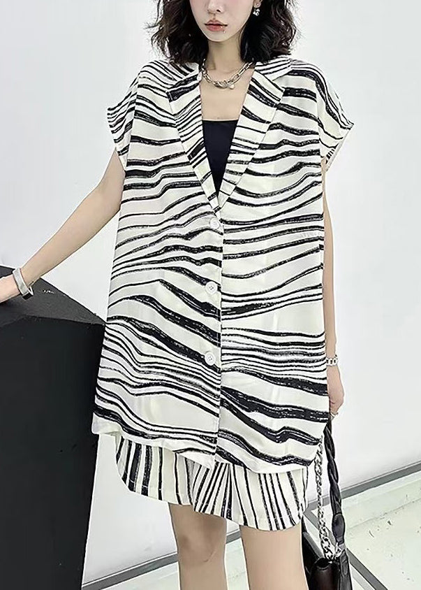 Organic White Oversized Striped Cotton Two Piece Set Outfits Summer