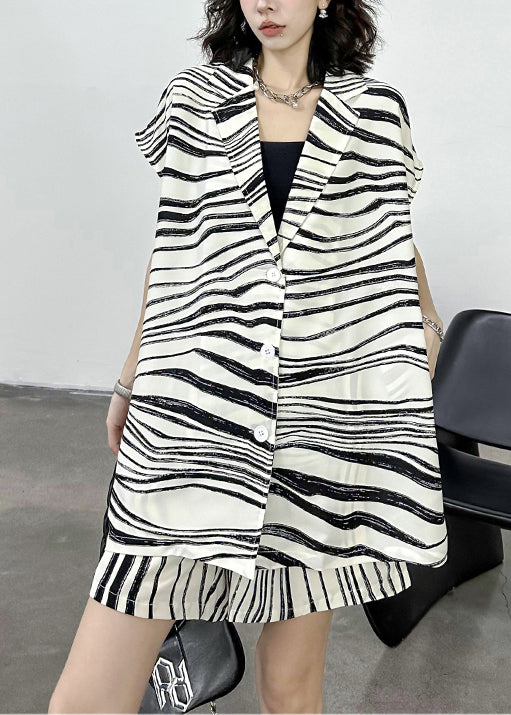 Organic White Oversized Striped Cotton Two Piece Set Outfits Summer