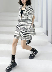 Organic White Oversized Striped Cotton Two Piece Set Outfits Summer