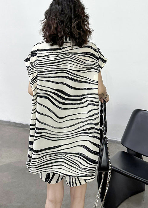 Organic White Oversized Striped Cotton Two Piece Set Outfits Summer