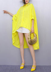 Organic Yellow Oversized Low High Design Shirts Batwing Sleeve