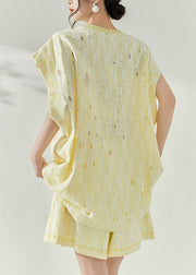Organic Yellow Print Cotton Top And Shorts Two-Piece Set Short Sleeve