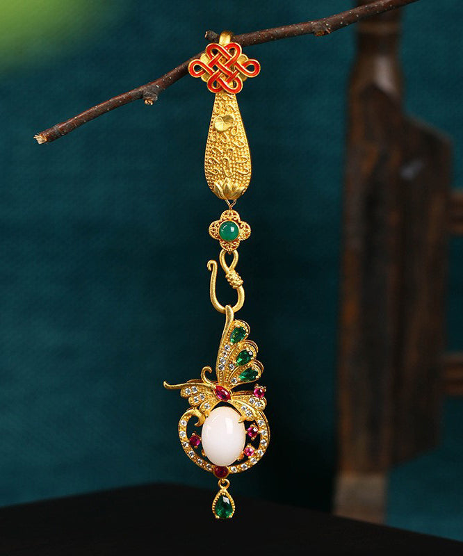 Oriental Women Rain Ancient Gold Jade Agate Butterfl Brooches
