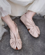 Original Apricot Cowhide Leather Hollowed Out Fish Mouth Flat Sandals