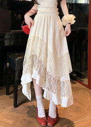 Original Apricot Lace Tulle Patchwork Cotton Skirts Summer