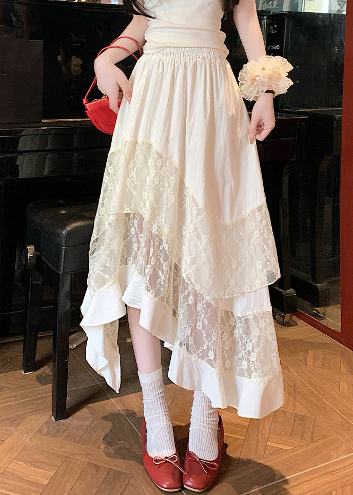 Original Apricot Lace Tulle Patchwork Cotton Skirts Summer