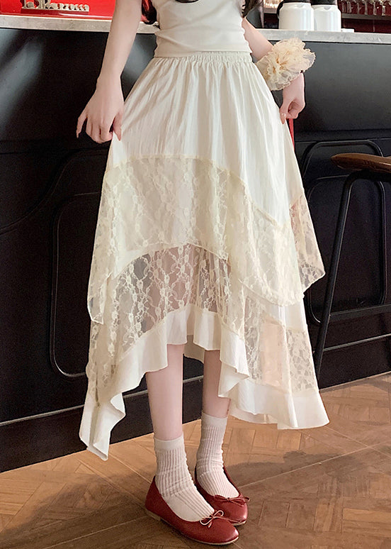Original Apricot Lace Tulle Patchwork Cotton Skirts Summer