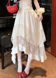 Original Apricot Lace Tulle Patchwork Cotton Skirts Summer