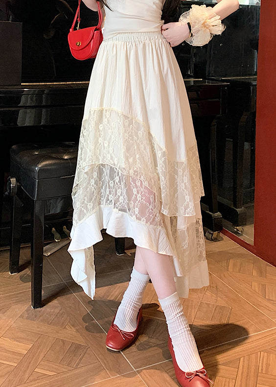 Original Apricot Lace Tulle Patchwork Cotton Skirts Summer