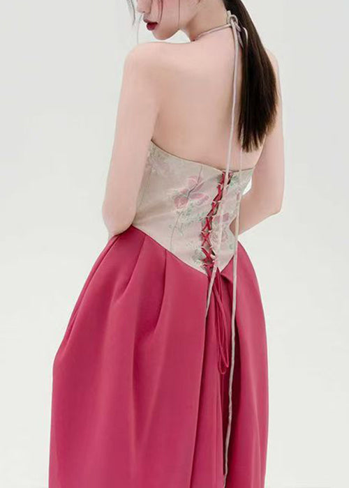 Original Backless Print Lace Up Patchwork Cotton Maxi Dresses Sleeveless