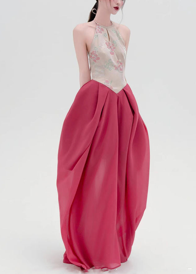 Original Backless Print Lace Up Patchwork Cotton Maxi Dresses Sleeveless