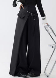 Original Black Asymmetrical High Waist Spandex Pants Fall