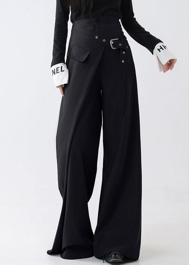 Original Black Asymmetrical High Waist Spandex Pants Fall