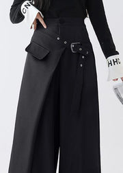 Original Black Asymmetrical High Waist Spandex Pants Fall