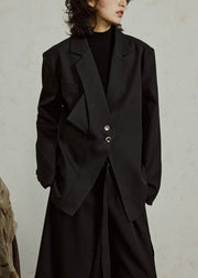 Original Black Notched Button Spandex Coat Fall