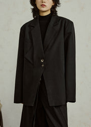 Original Black Notched Button Spandex Coat Fall