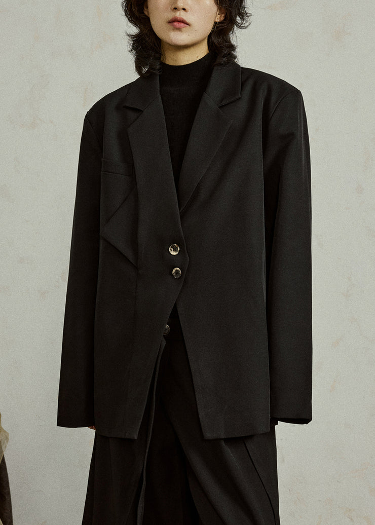 Original Black Notched Button Spandex Coat Fall