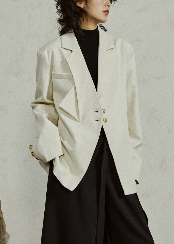 Original Black Notched Button Spandex Coat Fall