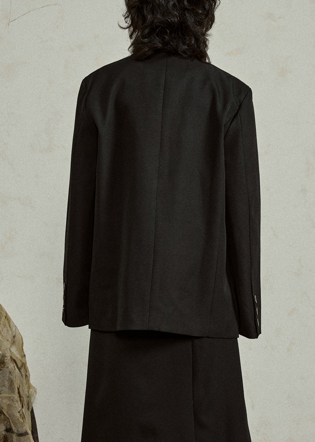 Original Black Notched Button Spandex Coat Fall