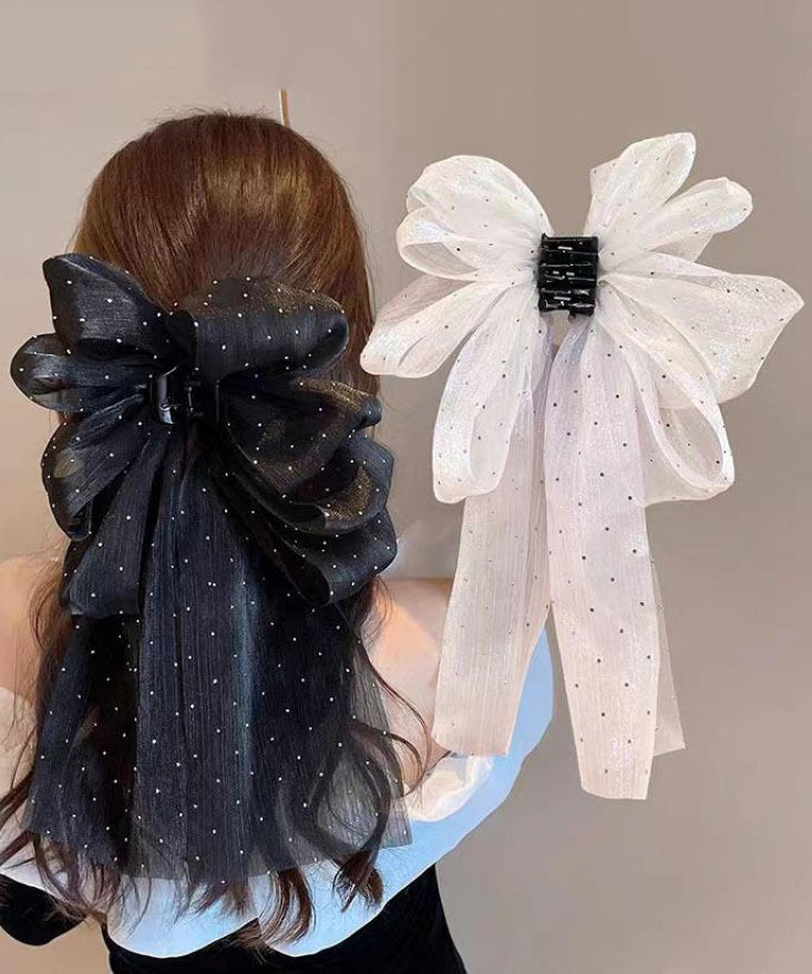 Original Black Tulle Bow Ribbon Dot Hairpin