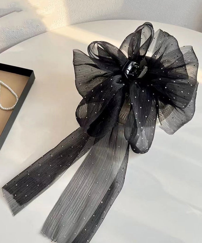 Original Black Tulle Bow Ribbon Dot Hairpin