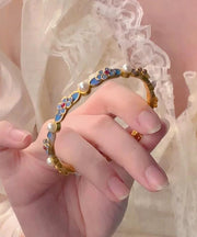 Original Blue Ancient Gold Pearl Floral Bangle