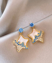 Original Blue Copper Alloy Zircon Resin Star Drop Earrings