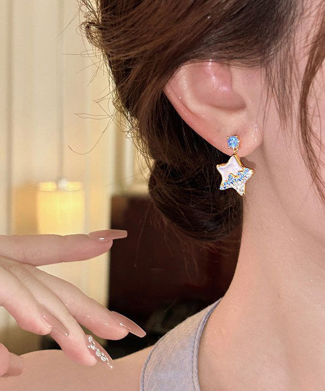Original Blue Copper Alloy Zircon Resin Star Drop Earrings