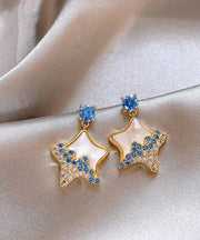 Original Blue Copper Alloy Zircon Resin Star Drop Earrings