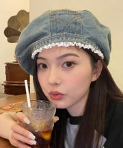 Original Blue Denim Lace Trimmed Beret Hat