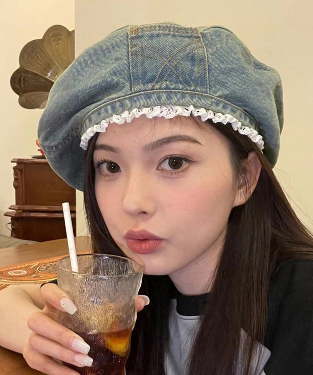 Original Blue Denim Lace Trimmed Beret Hat